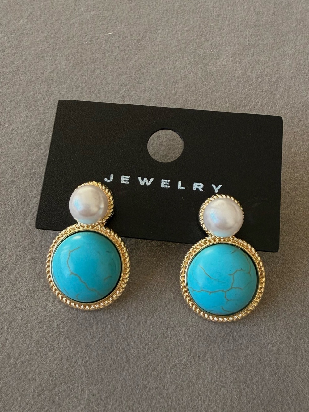 Two tone Turquoise & Pearl inspired Drop Earrings